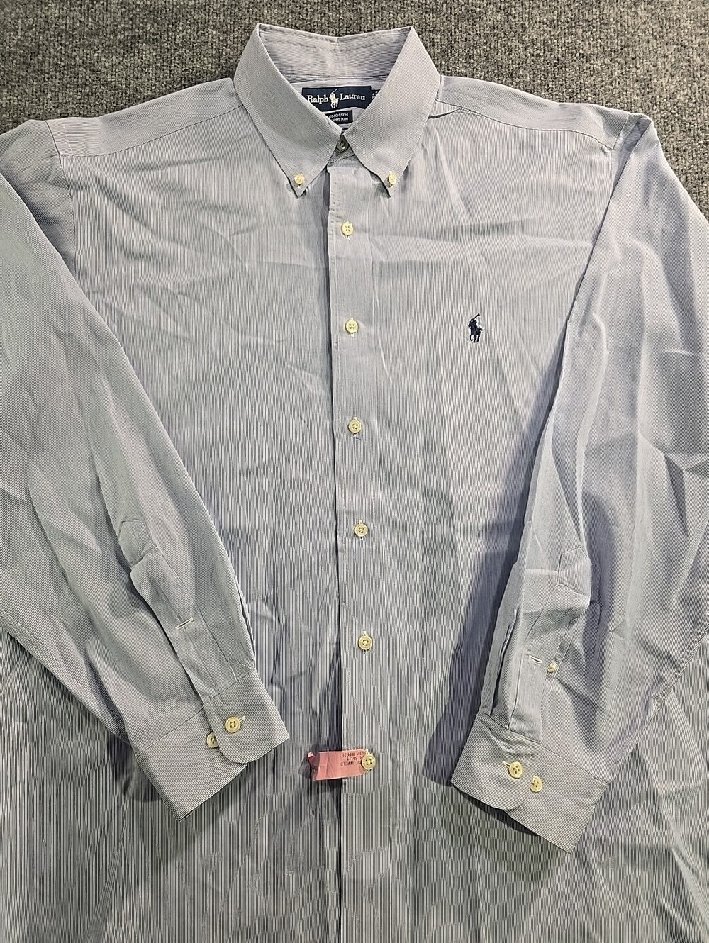 Ralph Lauren Shirt Mens 16.5 34/35 Blue White Striped Button Yarmouth 100% Cotto